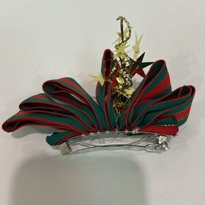 Christmas Holiday Green Red Gold Ribbon Barrette Large 5 inches